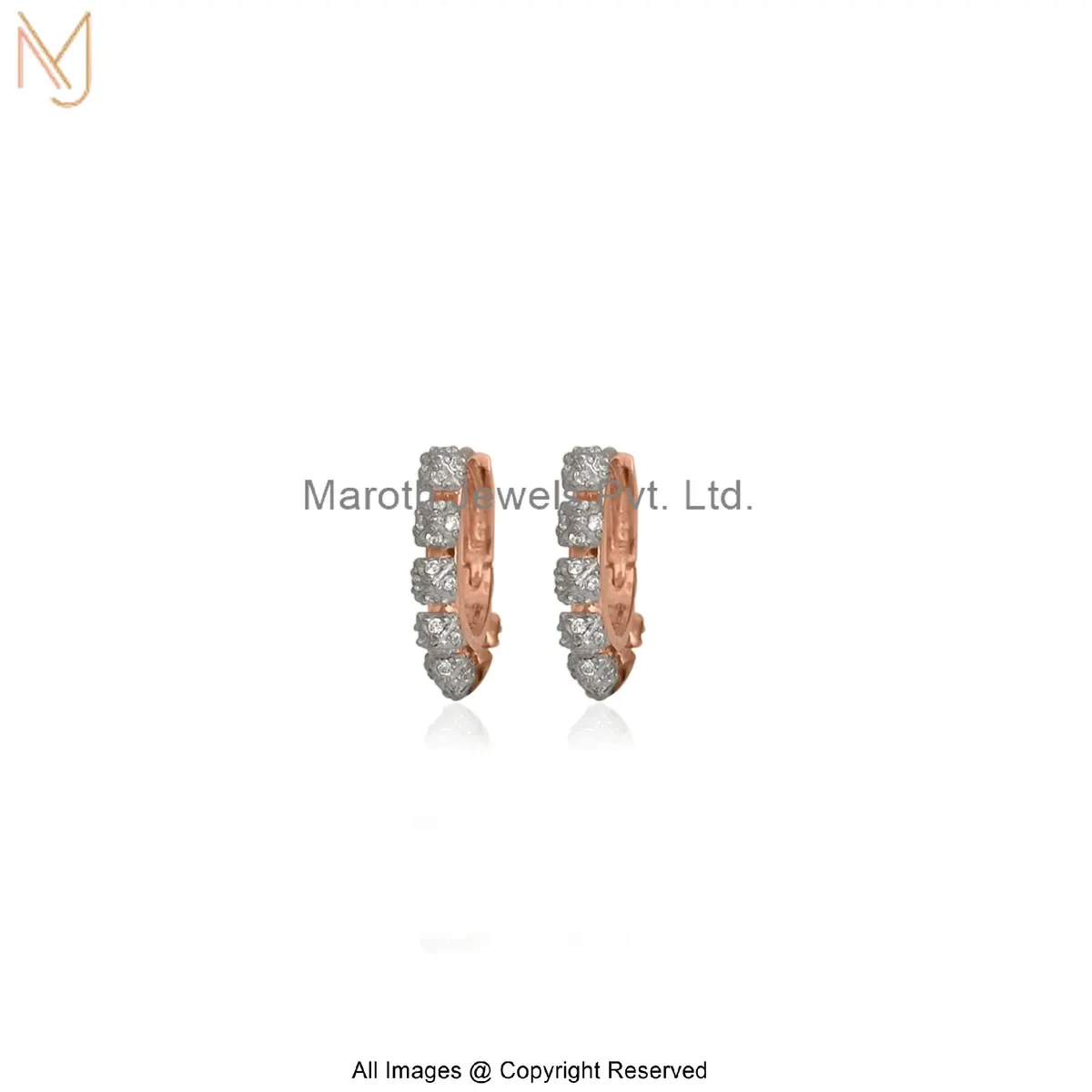 14K Rose Gold Cubic Zircon Diamond Huggies Earring Jewelry Supplier