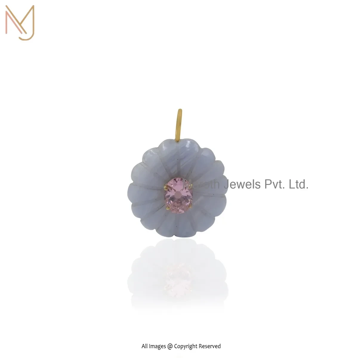 925 Silver Yellow Gold Plated Blue Opal Gemstone Flower Pendant Custom Jewelry