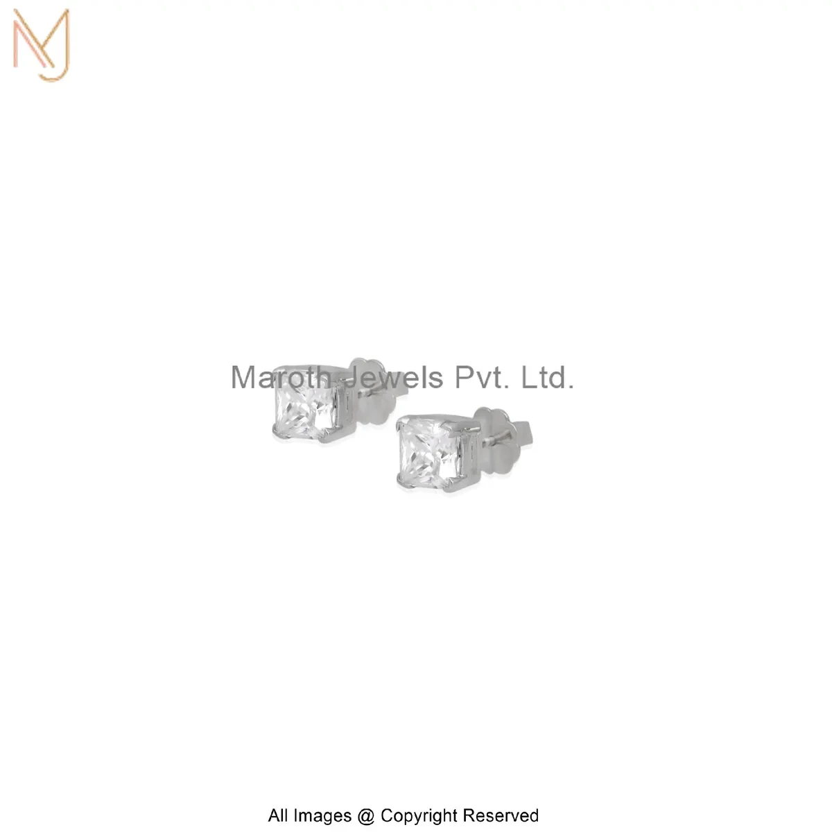 925 White Gold Plated Square-Cut Diamond Stud Earring Jewelry Supplier