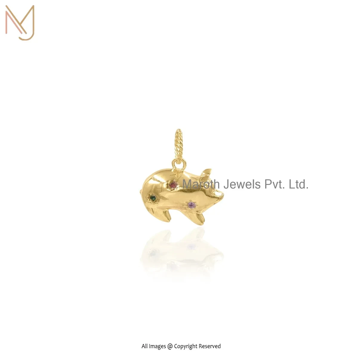 925 Silver Yellow Gold Plated Multi Gemstone Lucky Wishful Pig Pendant Jewelry Supplier