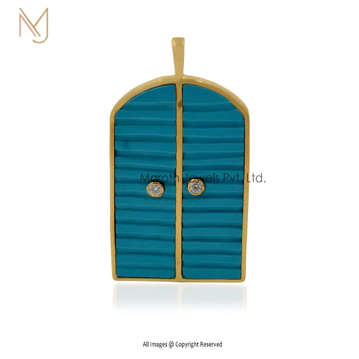 Wholesale 925 Silver Yellow Gold Plated Turquoise Tiger Eye & Moissanite White Topaz Diamond Door Pendant Jewelry