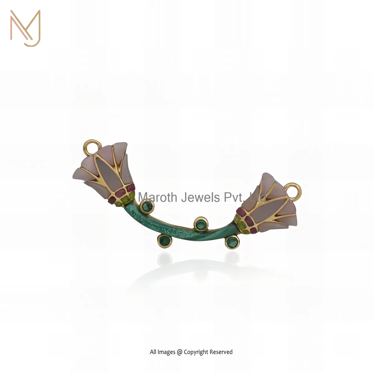 925 Silver Yellow Gold Plated Malachite Gemstone StoneLotus Pendant Manufacturer
