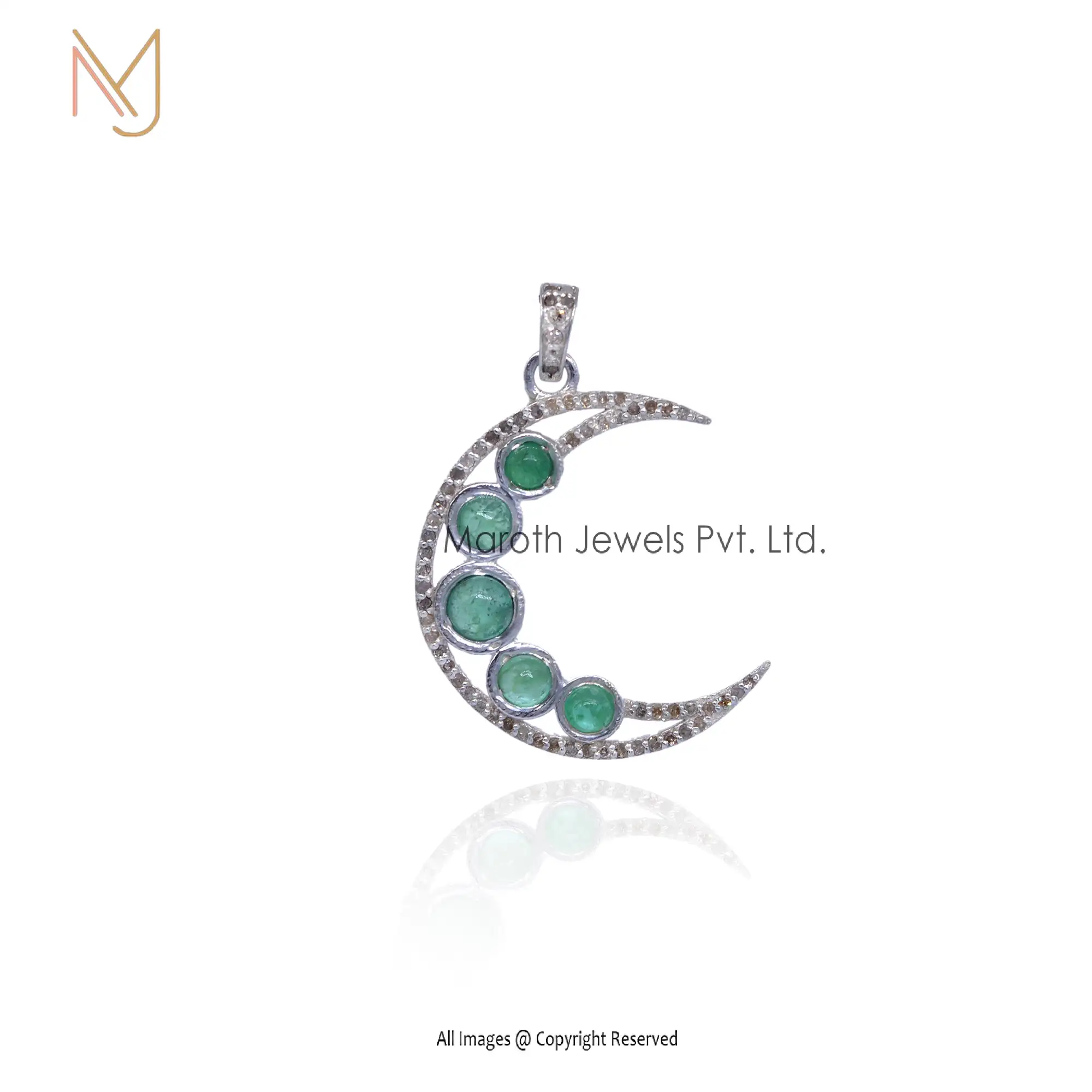 925 Silver Diamond And Emerald Gemstone Moon Pendant Manufacturer