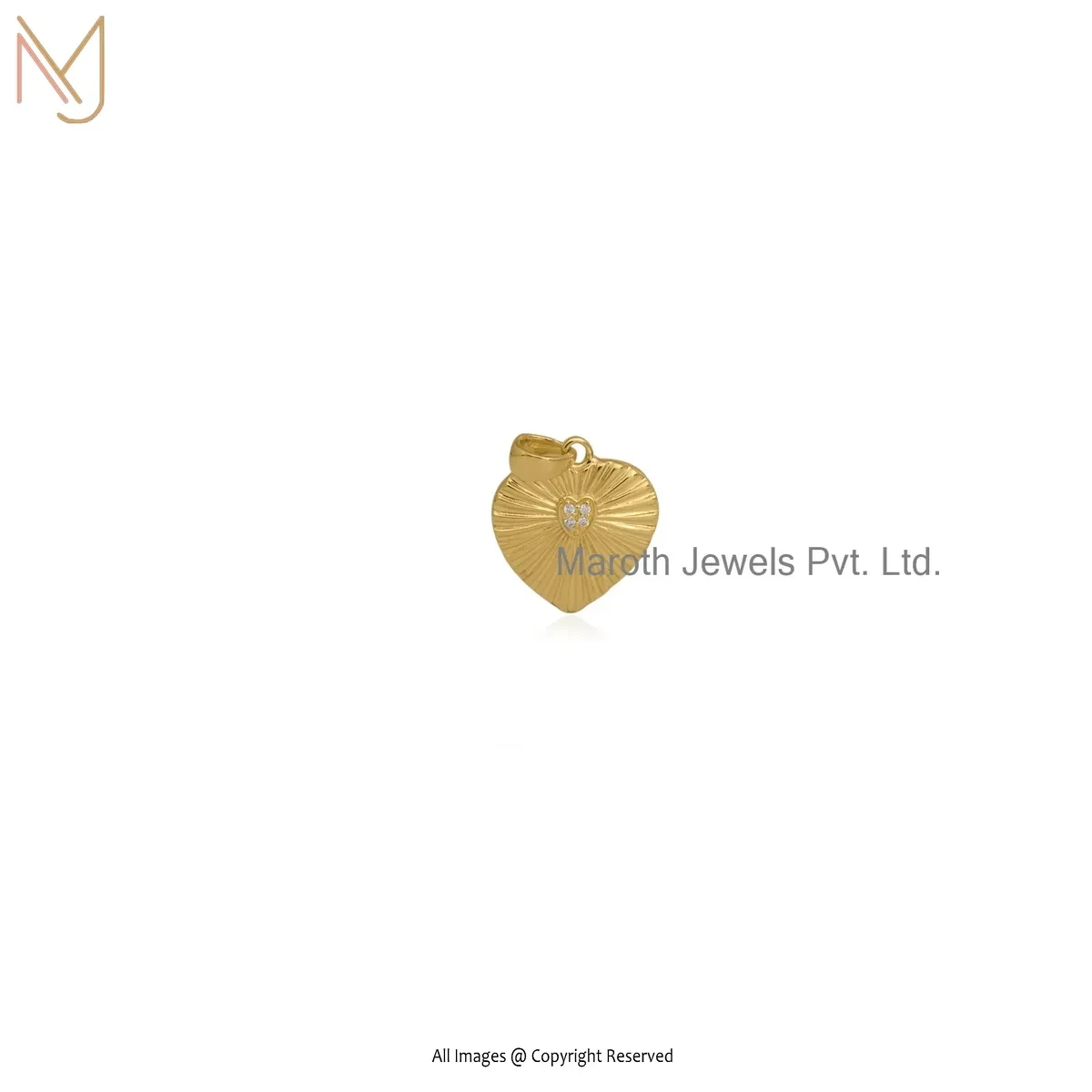 925 Silver Yellow Gold Plated Moissanite Fluted Heart Pendant Custom Jewelry