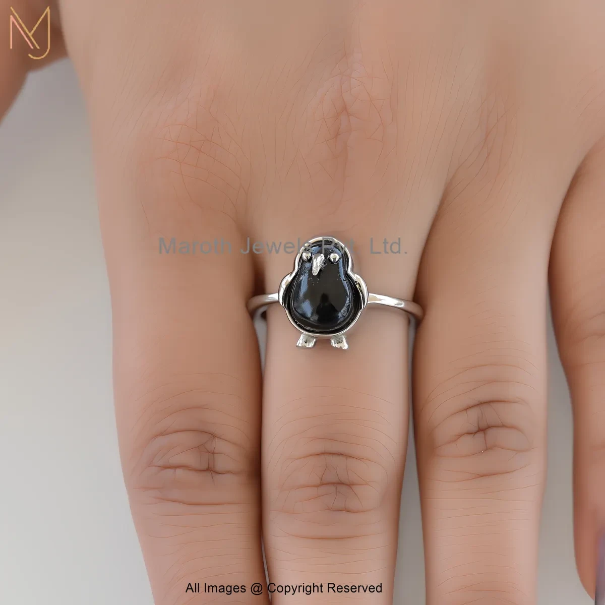 14K White Gold Black Onyx Penguin Ring Jewelry Supplier