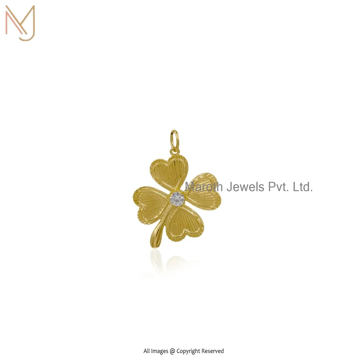 925 Silver Yellow Gold Plated Diamond & Cubic Zircon Leaf Clover Charm Pendant Jewelry Supplier