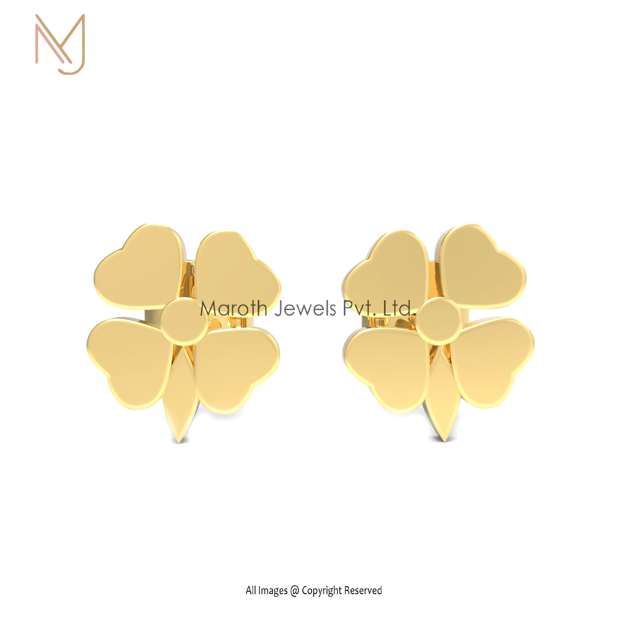 Wholesale 14K Yellow Gold Heart Shape Flower Design Studs Earrings