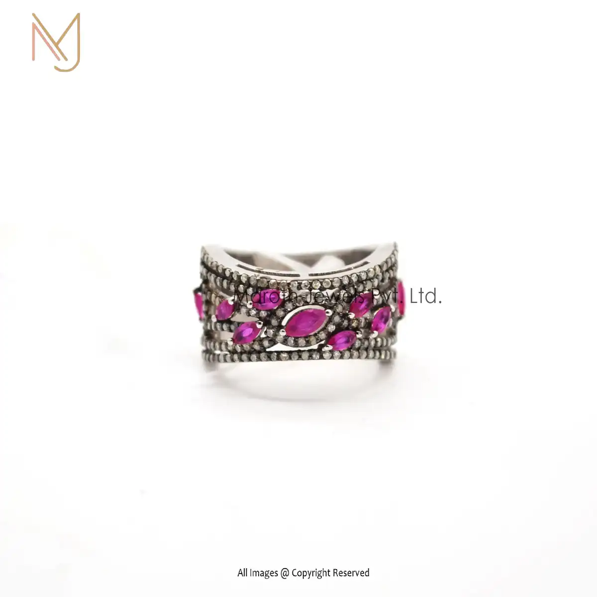 925 Silver Rhodium Plated Pave Diamond Ruby Gemstone Ring Manufacturer