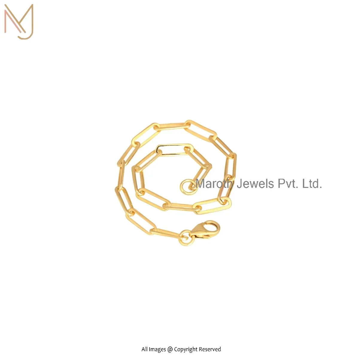 14K Yellow Gold Paperclip Chain Bracelet Jewelry Supplier