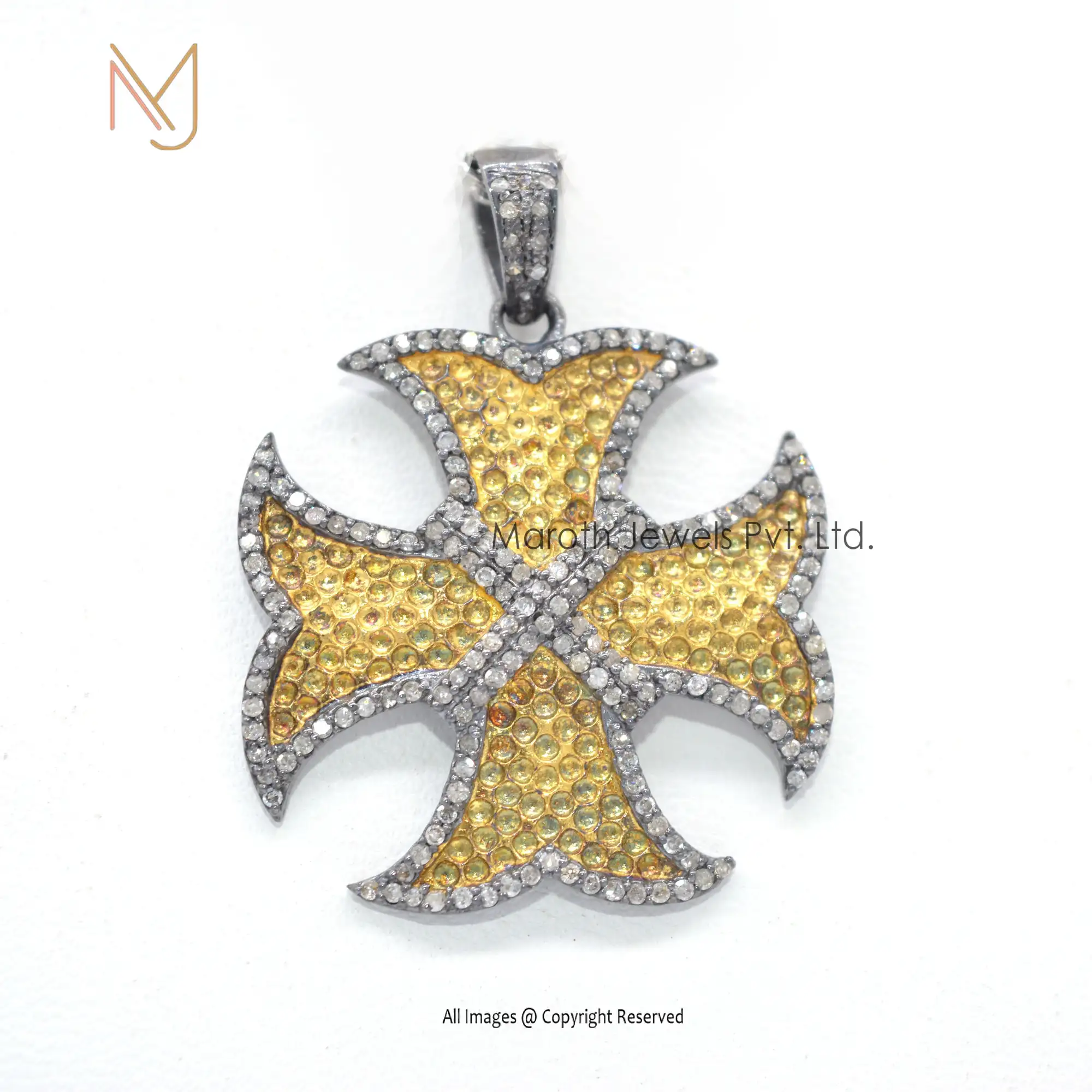925 Silver Black Rhodium Gold Plated Cross Diamond Pendant Wholesale
