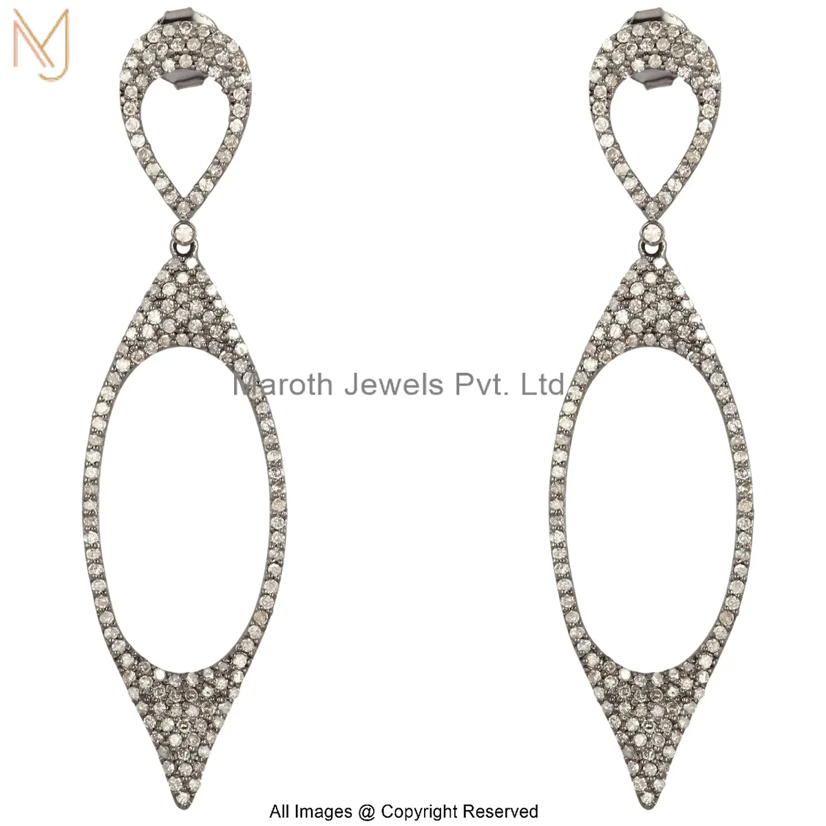 925 Silver White Gold Plated Elongated Marquise Double Drop Earrings Custom Jewelry