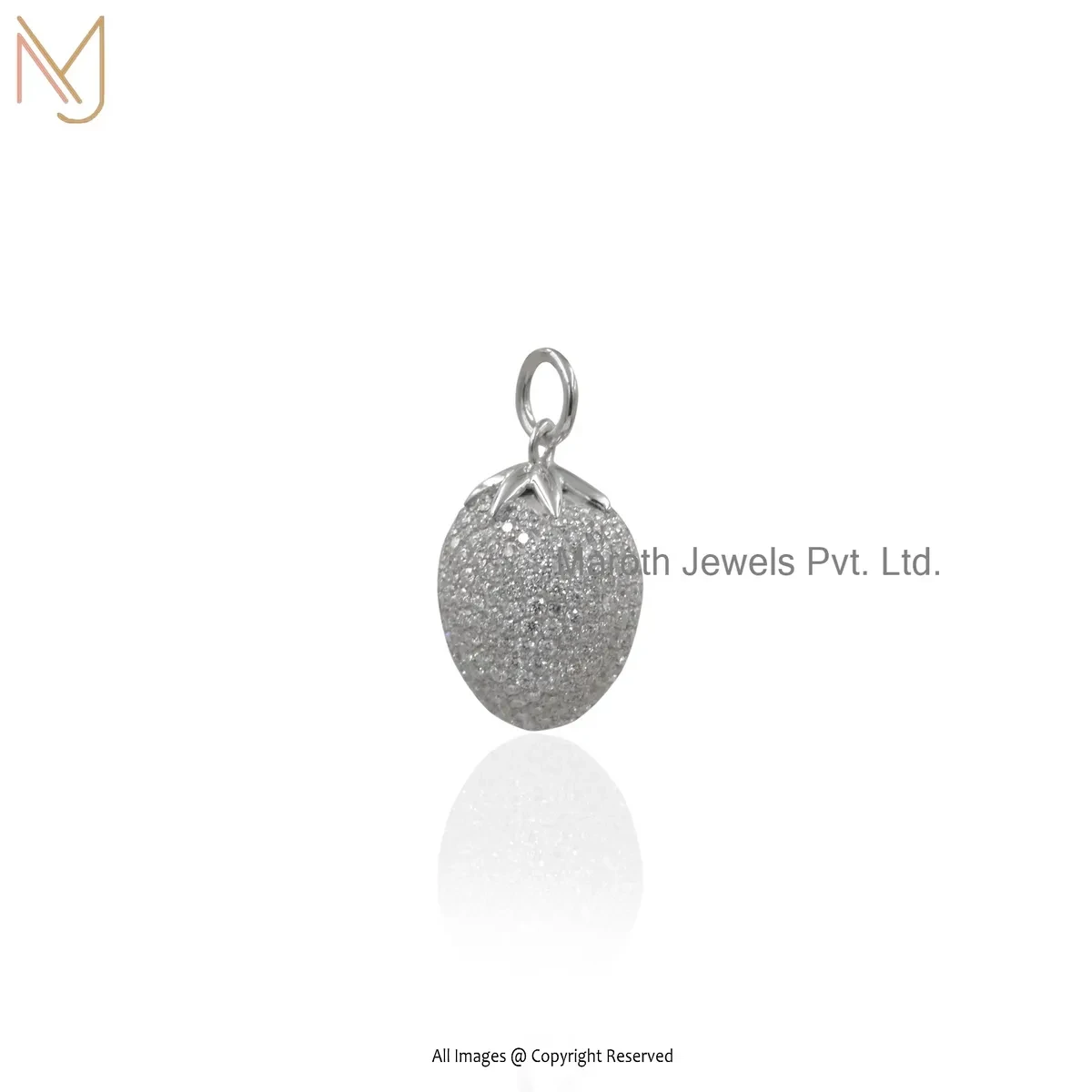 14K White Gold Diamond & Moissanite Strawberry Pendant Jewelry Supplier