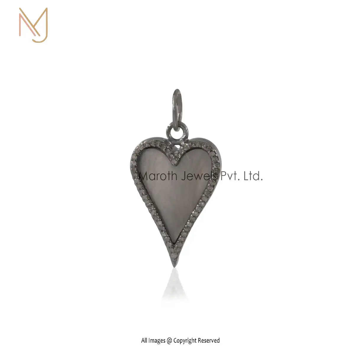 925 Silver Black Rhodium Black Mother Of Pearl & Moissanite Diamond Heart Pendant Manufacturer