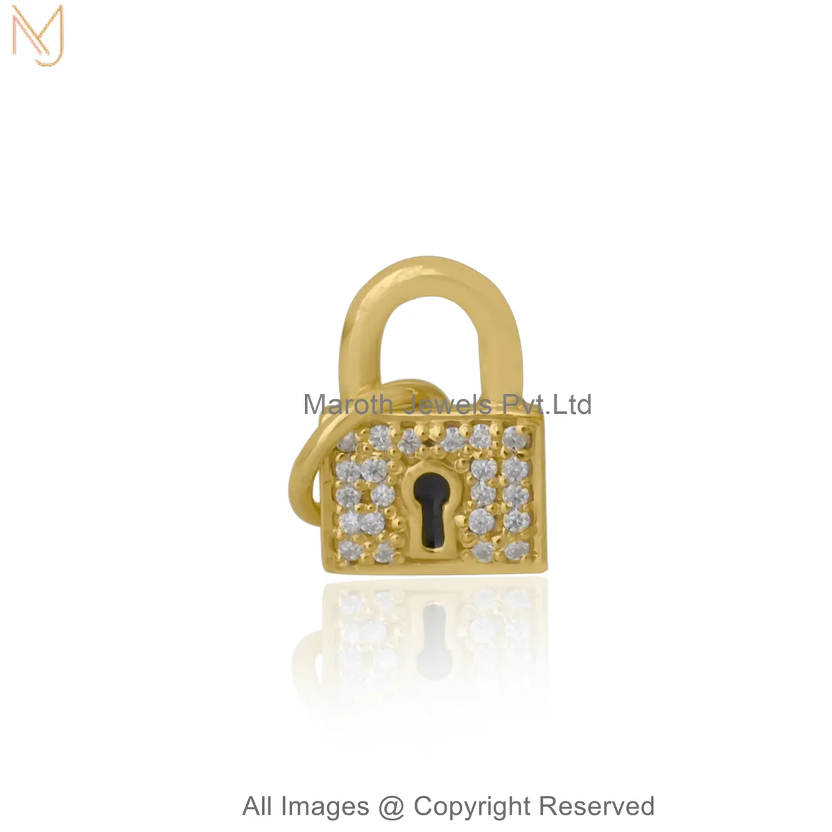 14K Yellow Gold Diamond Padlock Charm Pendant Custom Jewelry