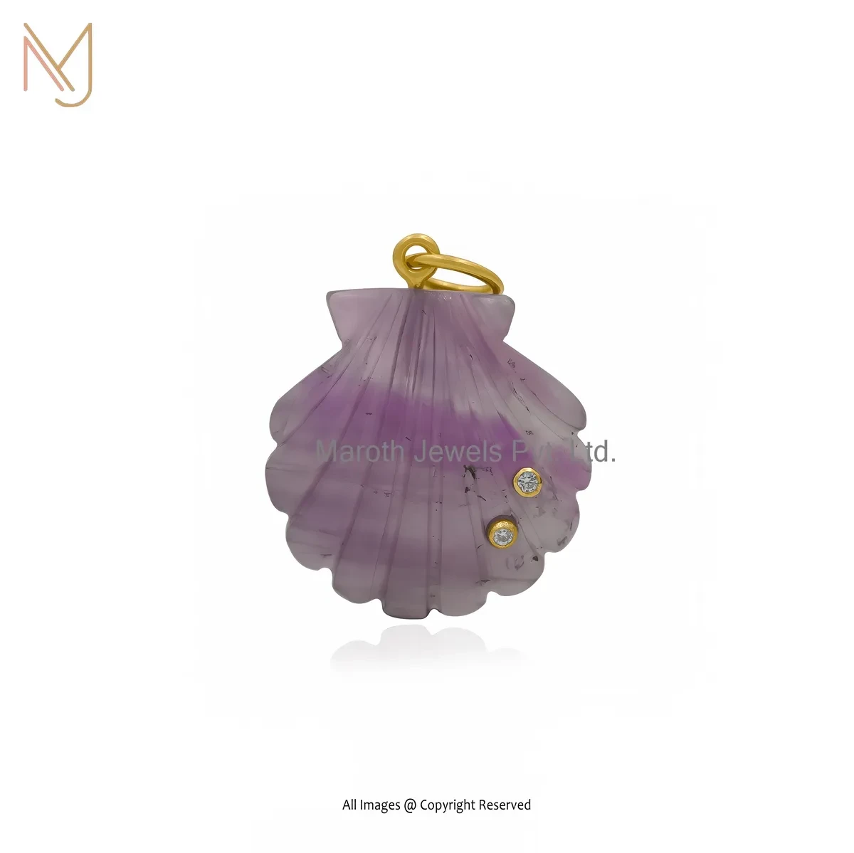 Wholesale 925 Silver Yellow Gold Plated Cubic Zircon Amethyst Shell Pendant