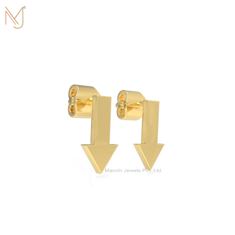 Wholesale 925 Silver Yellow Gold Plated Arrow Design Earrings Manufacturer