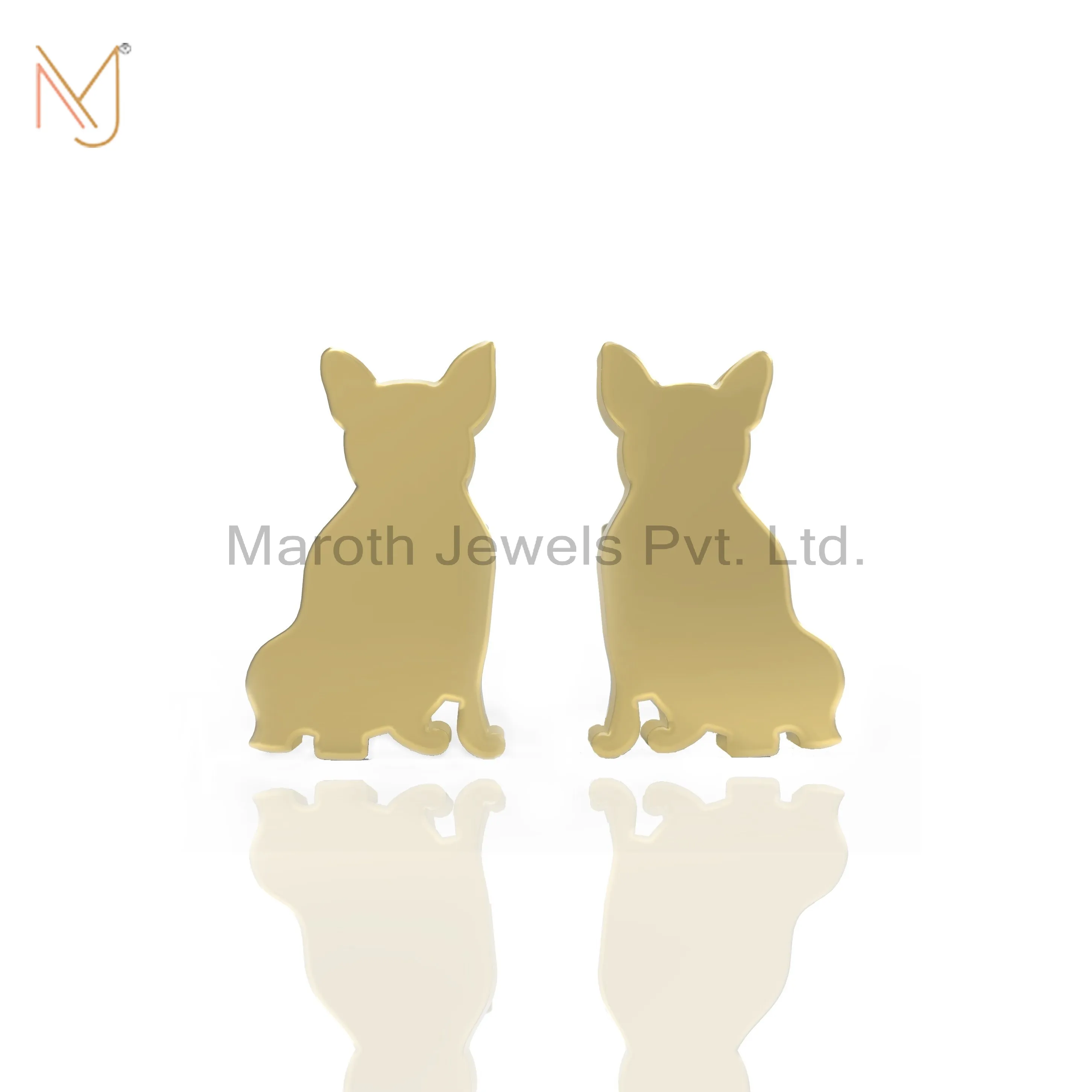 14K Yellow Gold Cat Earring Animal Designs Jewelry Manufacturer