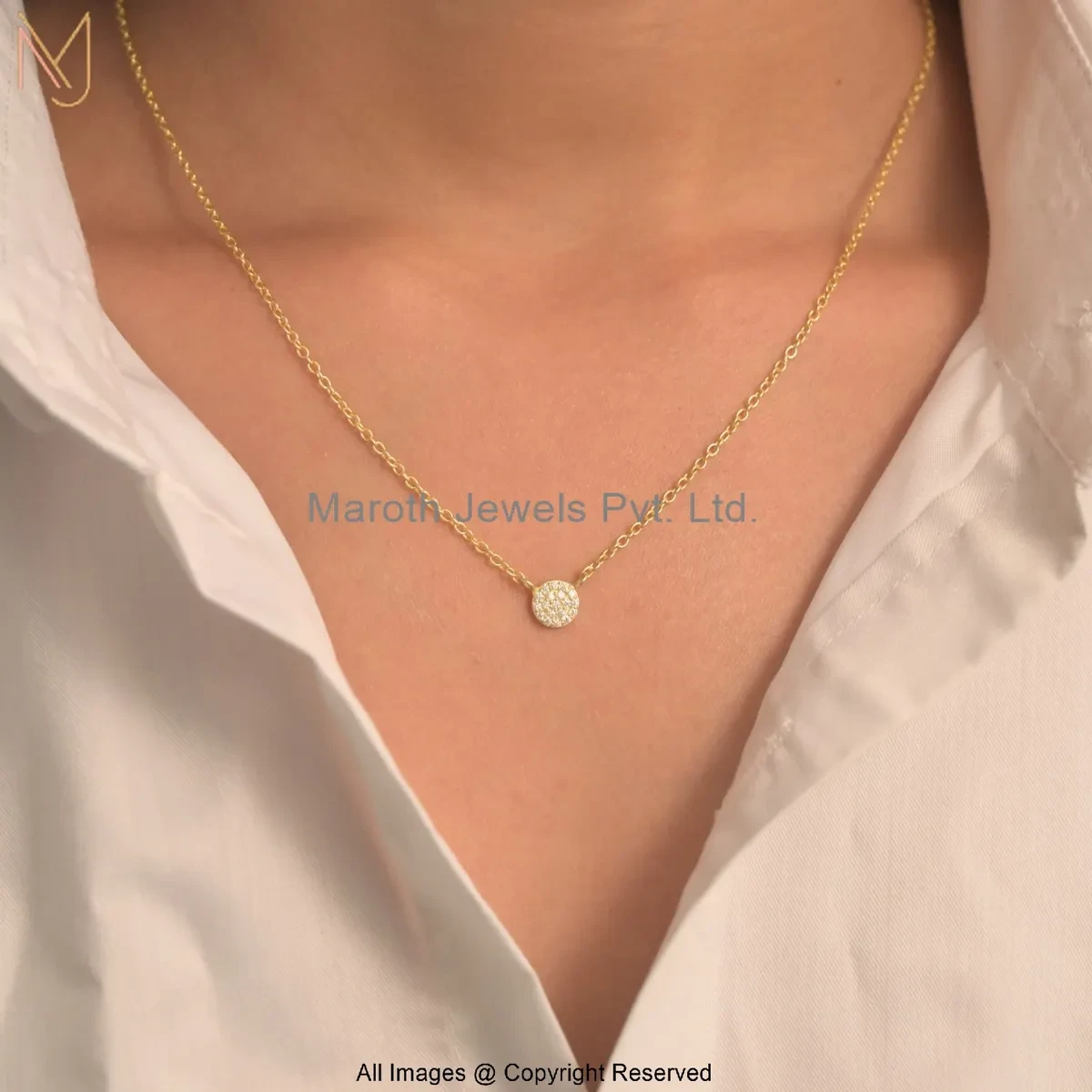 925 Silver Yellow Gold Plated Minimal Diamond Pendant Necklace Custom Jewelry