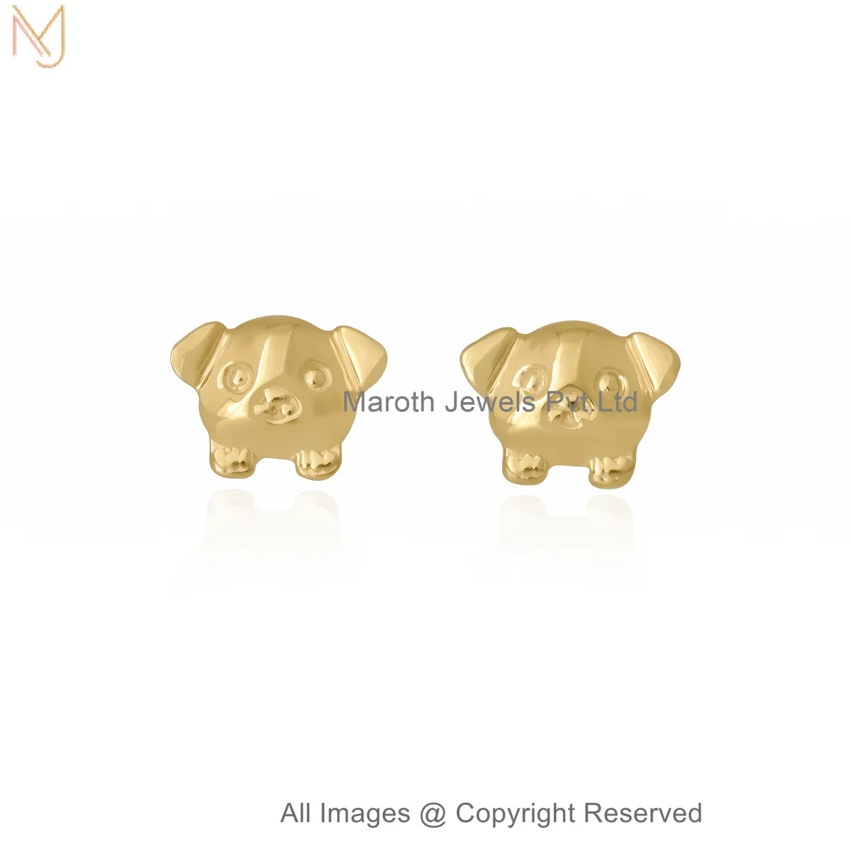 14K Yellow Gold Cute Puppy Face Gold Stud Earrings Jewelry Supplier