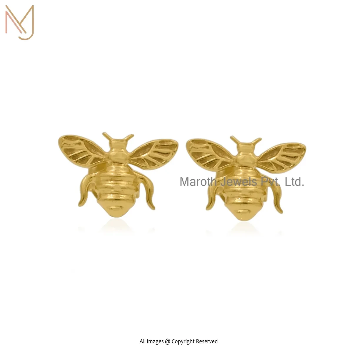 925 Silver Yellow Gold Plated Bee Studs Earring Jewelry Supplier