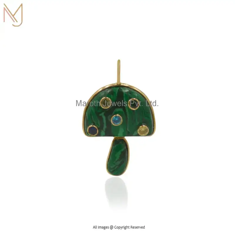 925 Silver Yellow Gold Plated Malachite & Multi Gemstone Mushroom Pendant Manufacturer