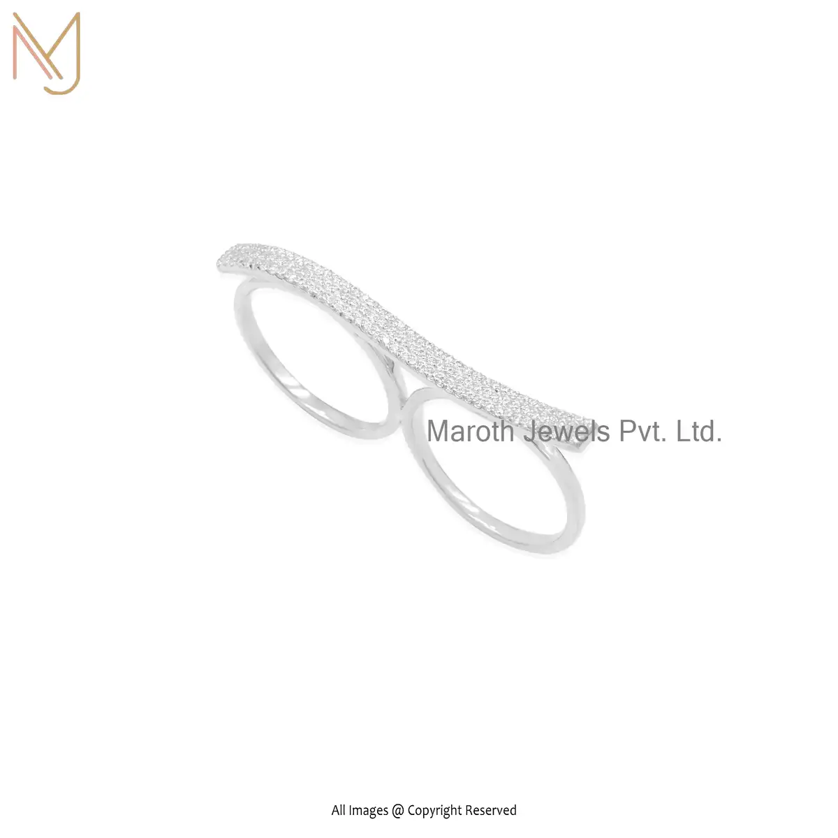 925 Silver Yellow Gold Cubic Zircon Two Finger Ring Jewelry Manufacturer