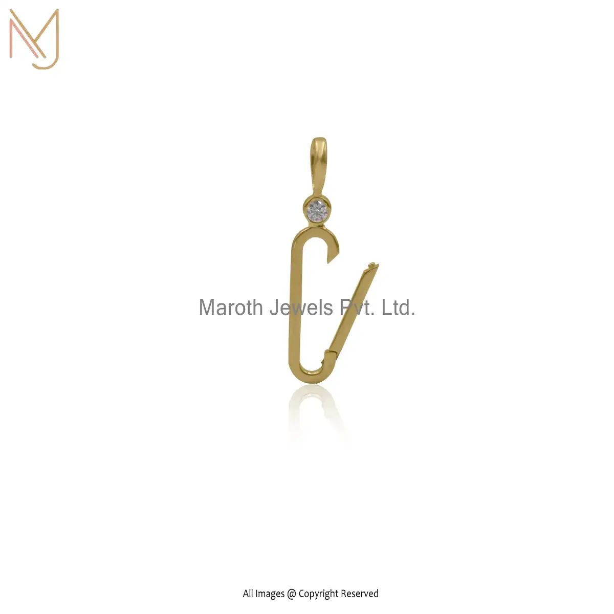 925 Silver Yellow Gold Plated Cubic Zircon Learg Elongated Enhancer Charm Holder USA