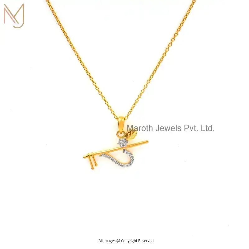 Private Lable 925 Silver Yellow Gold & White Gold Plated Cubic Zircon OM Flute Diamond Pendant
