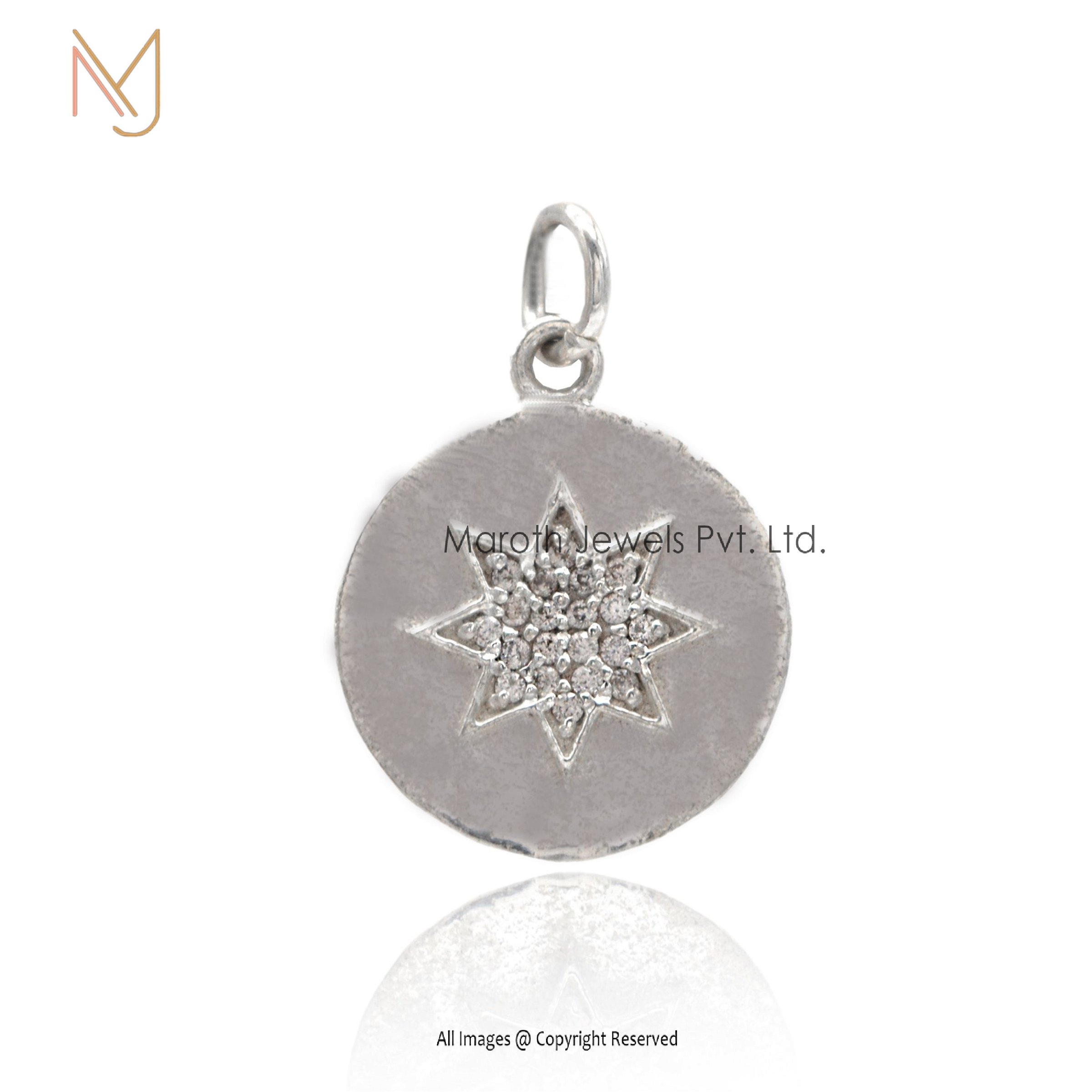 925 Silver Pave Diamond Star Disc Pendant Vintage Jewelry Manufacturer