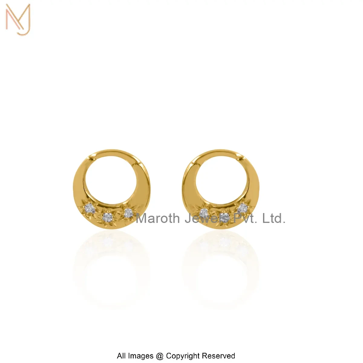 14K Yellow Gold Diamond Cubic Zircon Huggie Hoop Earring Manufacturer