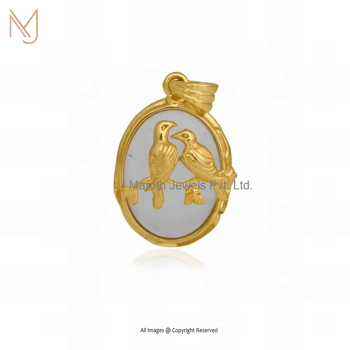 925 Silver Yellow Gold Plated Rose Quartz Gemstone Love Bird Pendant Manufacturer