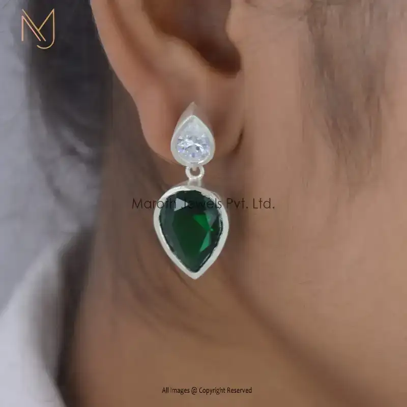 925 Silver White and Green Cubic zircon Drop Earring Jewelry Manufacturer