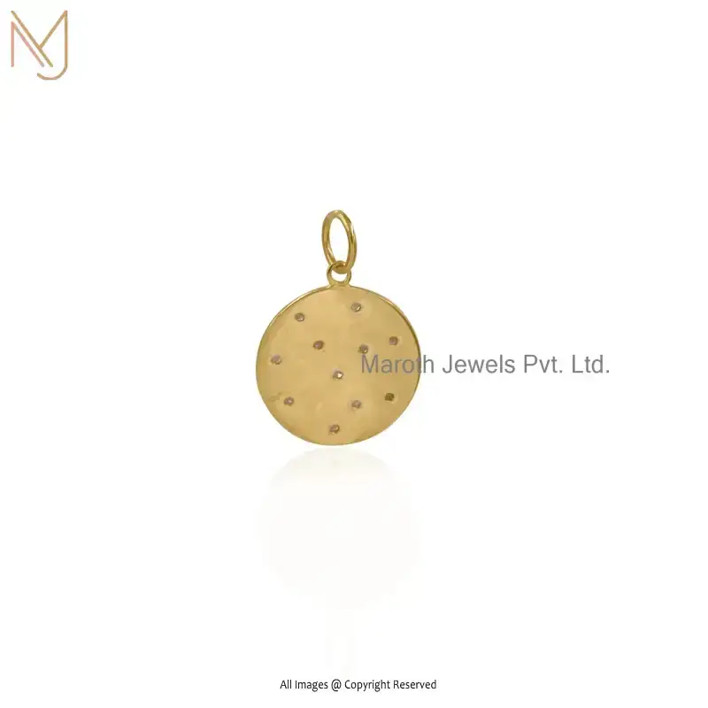 Private Lable 14K Yellow Gold Diamond Flat Round Disc Pendant