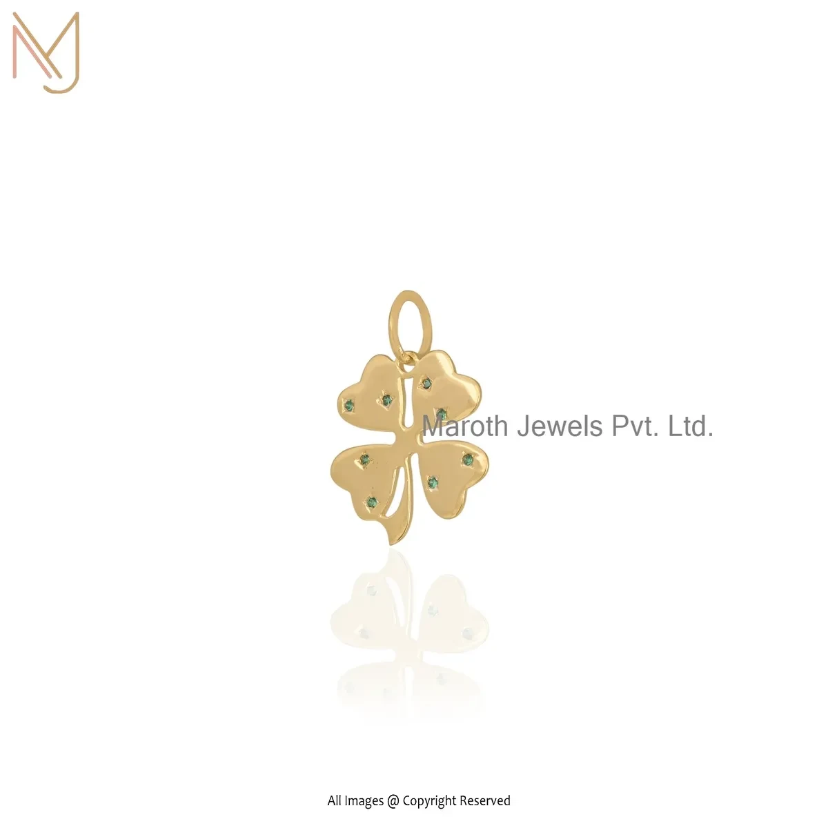 925 Silver Yellow Gold Plated Emerald Gemstone Four Leaf Clover Charm Pendant Jewelry Supplier