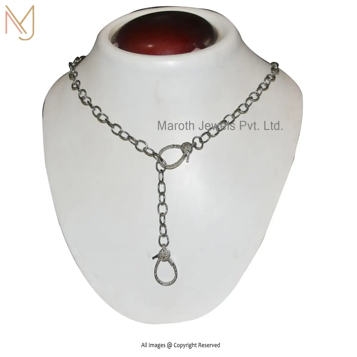 925 Silver Rhodium Pave Diamond Lobster Curb Link Necklace Manufacturer