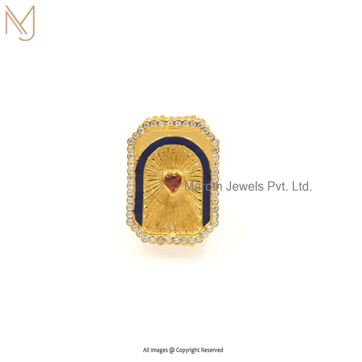 Wholesale 925 Silver Yellow Gold Plated Cubic Zircon Marie Lichtenberg Heart Mini Scap Ring