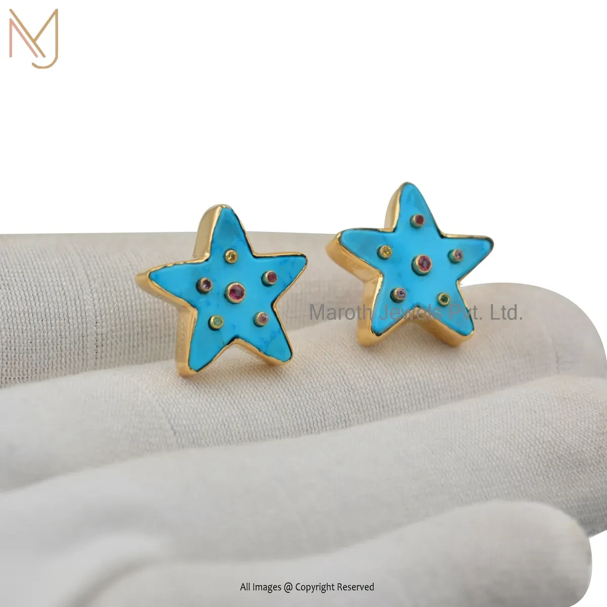 Wholesale 14K Yellow Gold Moonstone And Multi Gemstone Star Earring