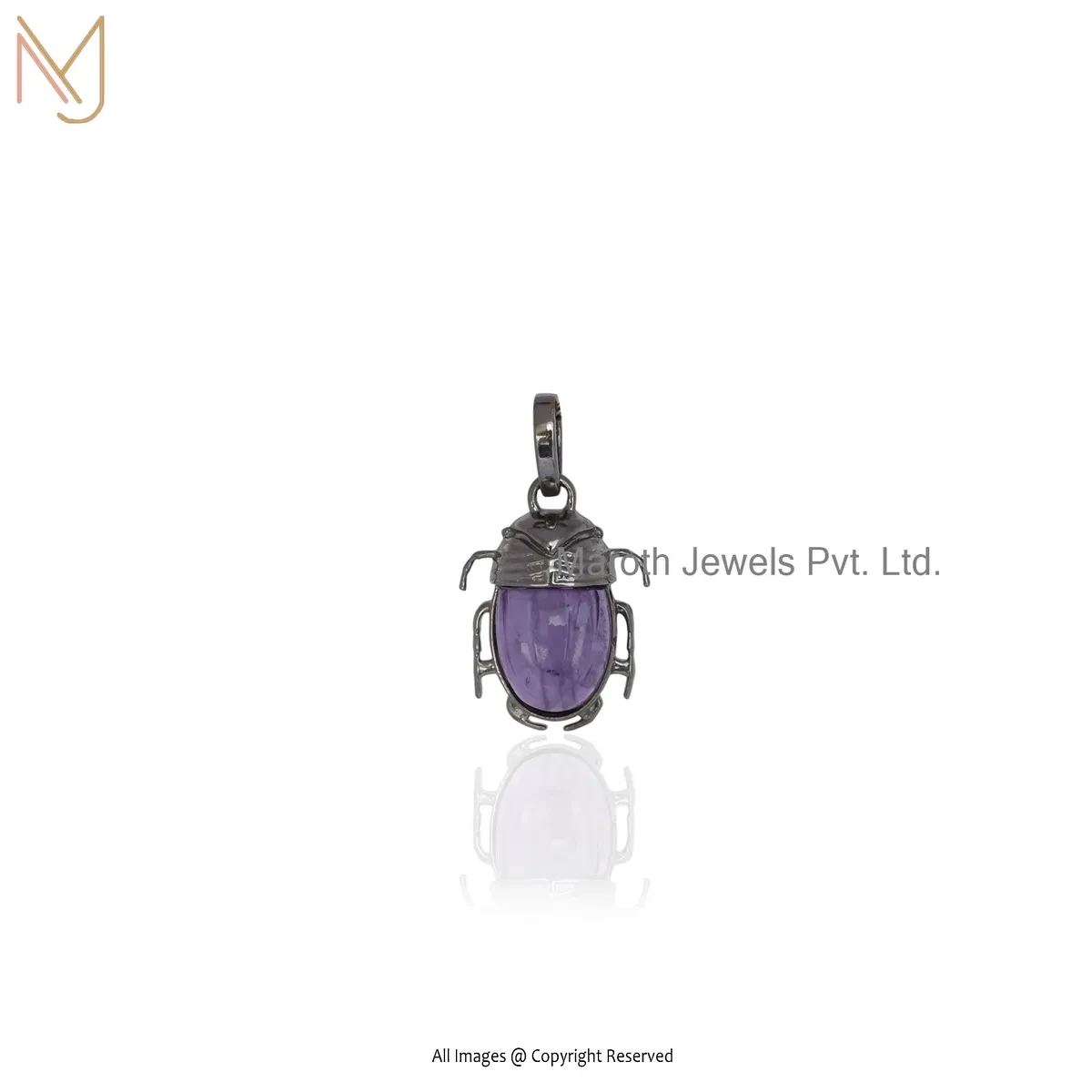 925 Silver Yellow Gold Plated Moonstone Gemstone Scarab Charm Pendant Custom Jewelry