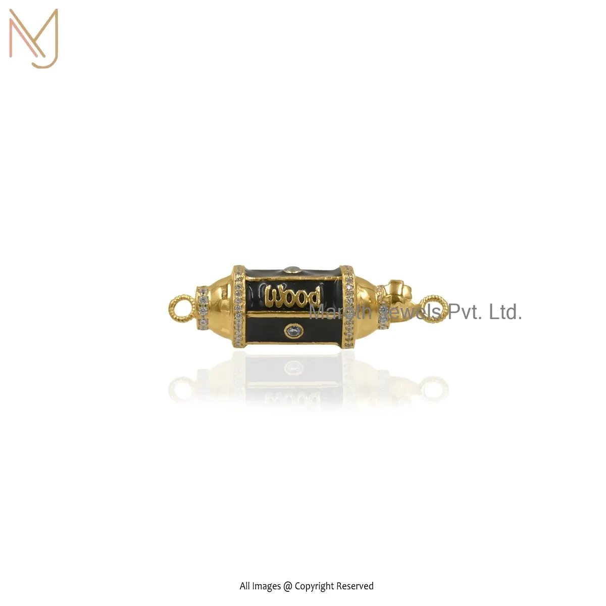 925 Silver Yellow Gold Plated Cubic Zircon & Wood Amulet Charm Pendant Custom Jewelry