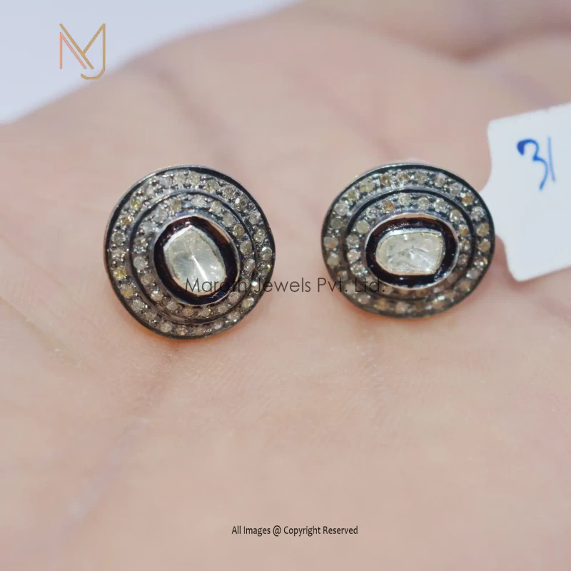 925 Silver Yellow Gold Rhodium Plated Pave Diamond & Rose Cut Diamond Designer Studs Earrings Jewelry Wholesale