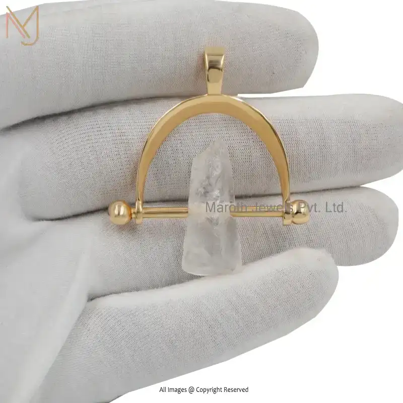 Wholesale 925 Silver Yellow Gold Plated Rainbow Crystal Quartz Point Pendant