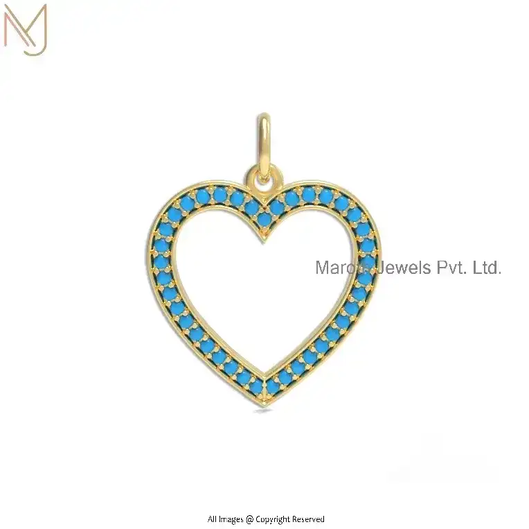 Private Lable 925 Silver Yellow Gold Plated Turquoise Gemstone Heart Charm Pendant Jewelry