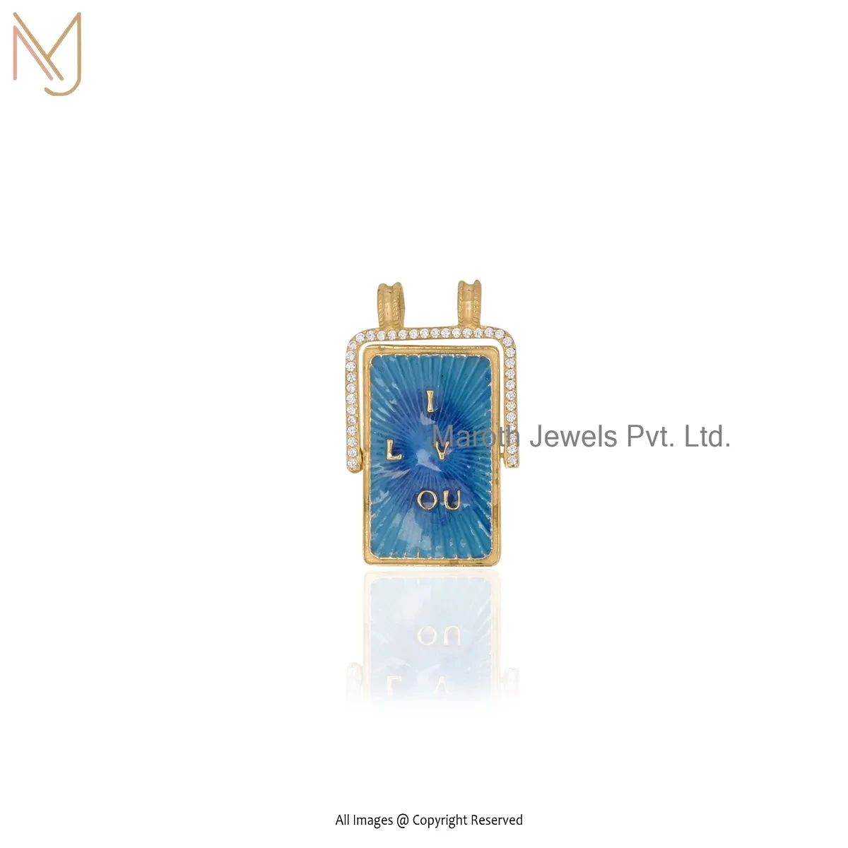 Wholesale 925 Silver Yellow Gold Plated Cubic Zircon & Blue Enamel Scapular Love Pendant