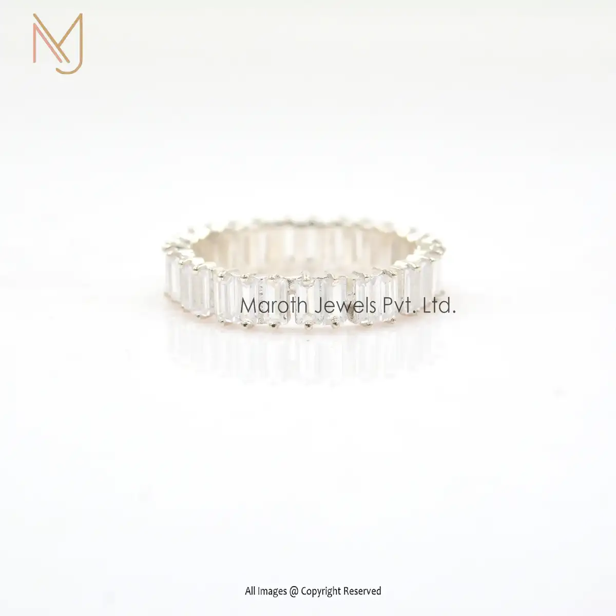 925 Silver White Topaz Baguettes Ring Handmade Jewelry Manufacturer