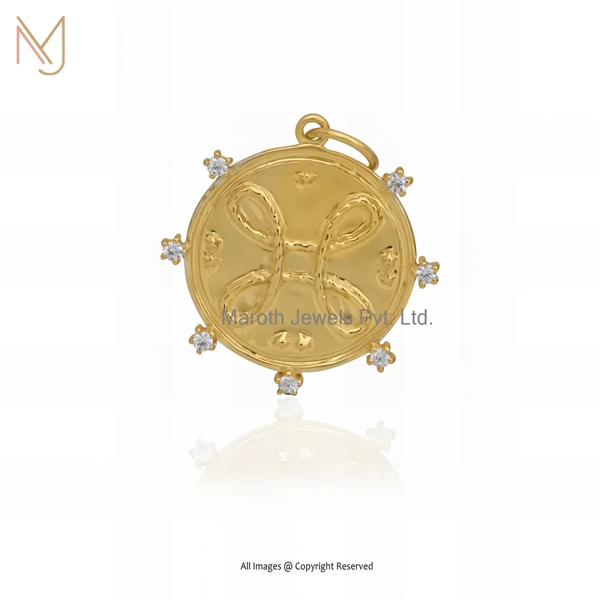 Wholesale 925 Silver Yellow Gold Plated Diamond & Cubic Zircon Medallion Disc Pendant