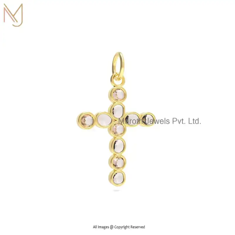 925 Silver Yellow Gold Plated Rose Cut Diamond Cross Pendant Manufacturer
