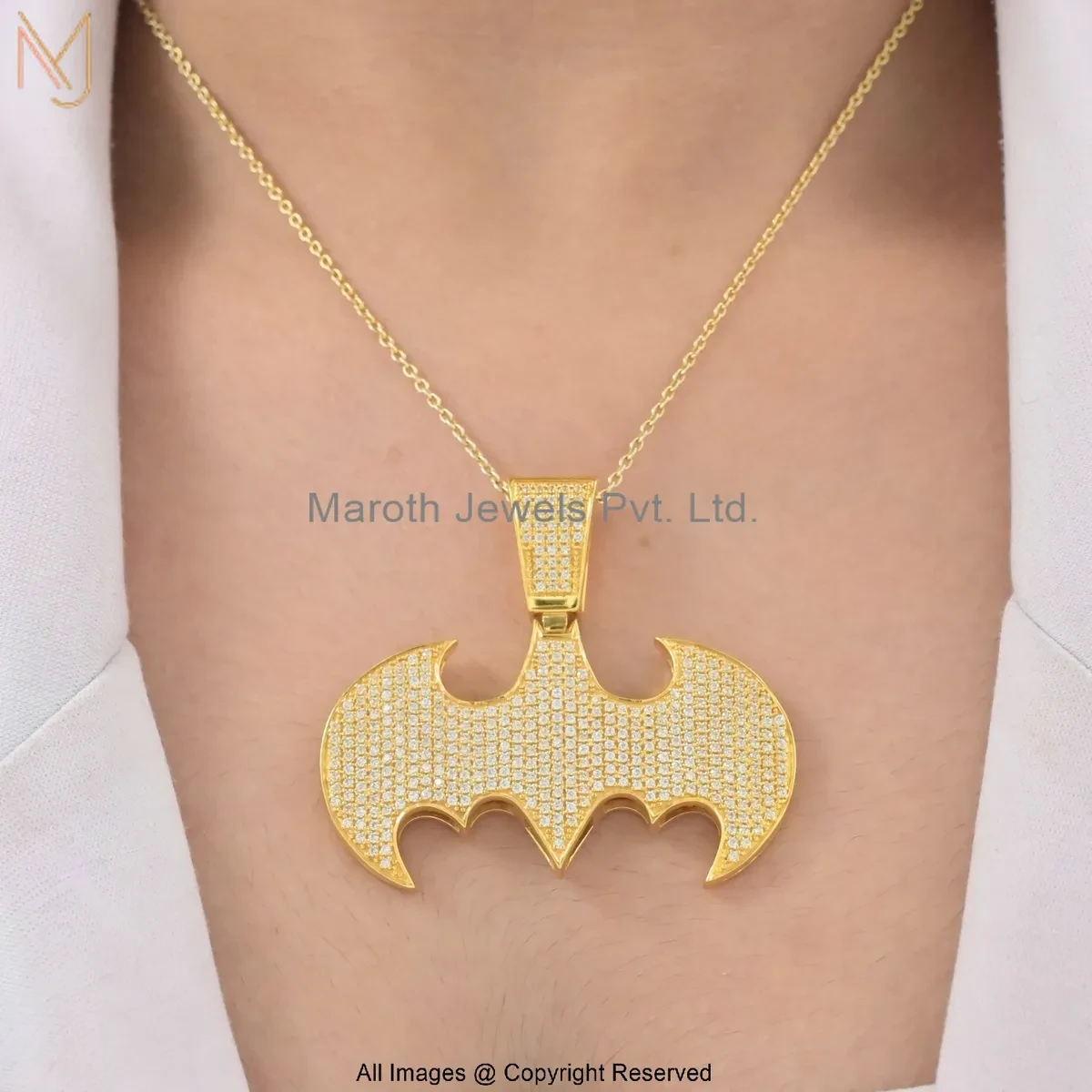 14K Yellow Gold Cubic Zircon Iced-Out Batman Diamond Pendant Manufacturer