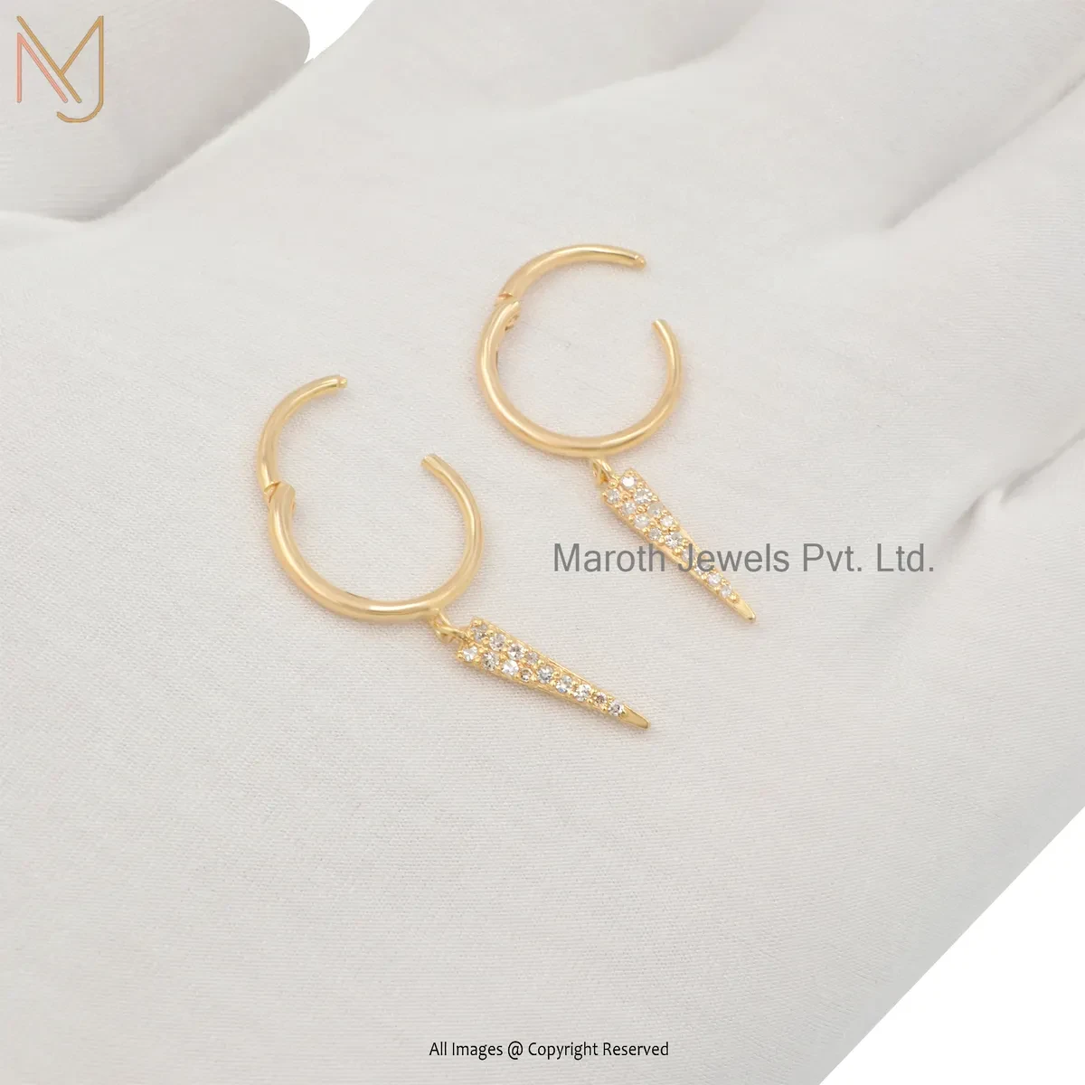 Wholesale 925 Silver Yellow Gold Plated Diamond Cubic Zircon Spike Huggie Hoop Earrings