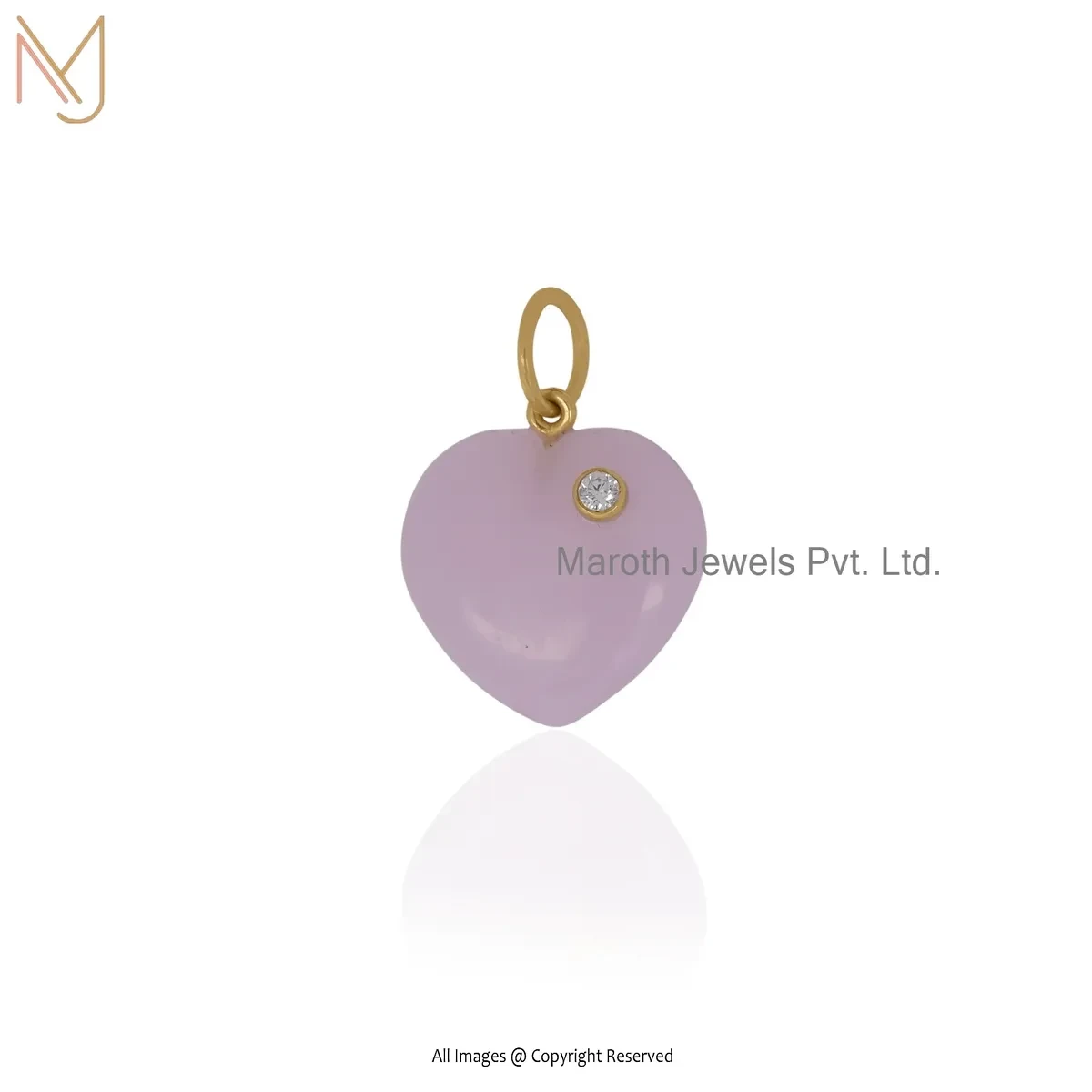 925 Silver Yellow Gold Plated Cubic Zircon & Pink Opal Gemstone Heart Pendant Manufacturer