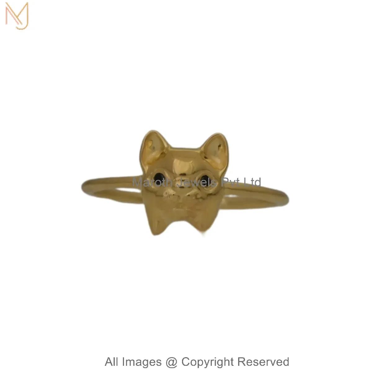 14K Yellow Gold Diamond Black Cubic Zircon Gold Bulldog Ring Manufacturer